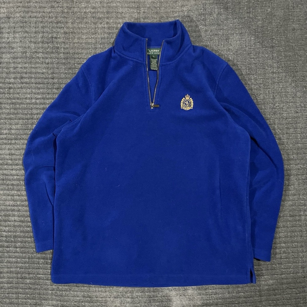 Lauren Ralph Lauren 1/4 Zip Fleece Jacket Large Royal Blue Fleece Ski Women's